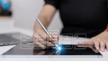 electronics document icons, E-document management, online documentation database, paperless office concept photo