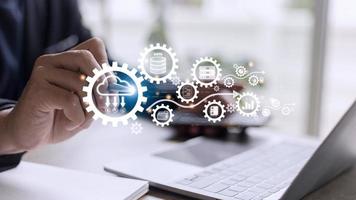 Cloud computing diagram. Cloud technology. Data storage. Networking and internet service concept. photo