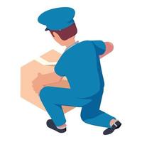 Mailman open parcel icon, isometric style vector