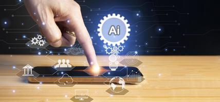 The concept of business is driven by artificial intelligence, using AI to control the system. photo