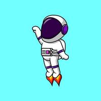 lindo astronauta volando con ilustración de iconos de vector de dibujos animados de cohetes. concepto de caricatura plana. adecuado para cualquier proyecto creativo.