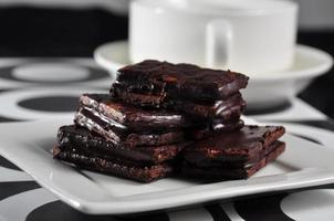 Chocolate covered biscuits on a white plate photo