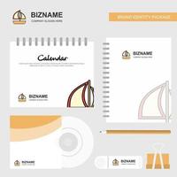 Boat Logo Calendar Template CD Cover Diary and USB Brand Stationary Package Design Vector Template