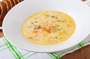 Finnish creamy soup with salmon photo