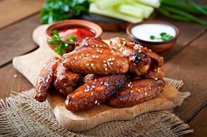 Baked chicken wings with teriyaki sauce photo