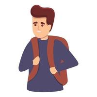 chico con icono de mochila, estilo de dibujos animados vector