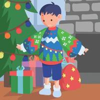 Boy Wearing Ugly Sweater vector