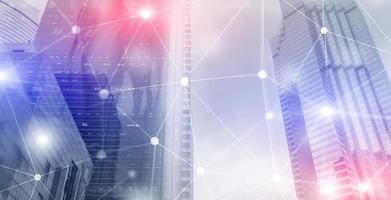 Multi colored Futuristic Cyber Network. Smart City Concept. Abstract Line Connection. photo