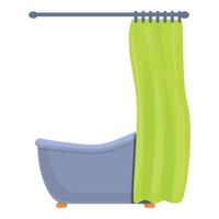 Shower curtain bathroom tub icon, cartoon style vector