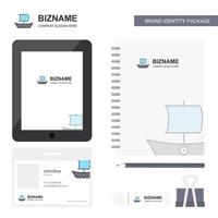 Boat Business Logo Tab App Diary PVC Employee Card and USB Brand Stationary Package Design Vector Template