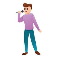 Boy singing microphone icon, cartoon style vector