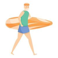 Surfer old man icon, cartoon style vector