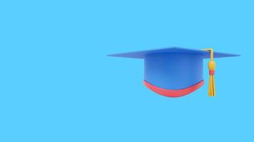 Graduate cap. Mortar board for a student at a university, school, college. 3D rendering. Multicolored icon on color background with space for text. photo