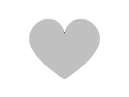 Flat metal heart. Symbol of love. Silver one color. On a plain white background. Front view. 3d rendering. photo