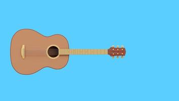 Realistic acoustic guitar, front view. 3D rendering. Icon on blue background, space for text. photo