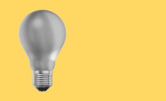Realistic white light bulb. 3D rendering. Icon on yellow background, text space. photo