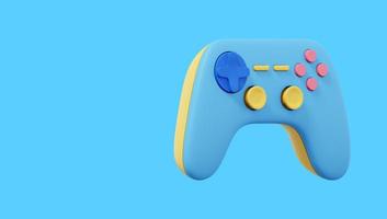 Realistic console game controller. Multicolored icon on blue background with space for text. 3D rendering. photo