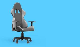 Realistic gaming armchair, side view. 3D rendering. Icon on blue background, space for text. photo