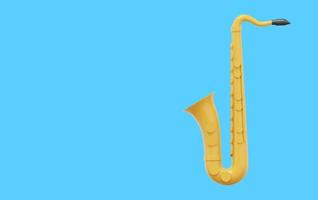 Yellow saxophone, musical instrument. 3d rendering. Icon on blue background, space for text. photo