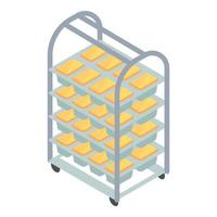 icono de carrito de pan de fábrica de panadería, estilo isométrico vector