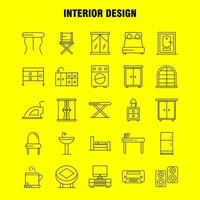los iconos de la línea de diseño de interiores establecidos para infografías kit de uxui móvil y diseño de impresión incluyen muebles hogar lavabo puerta cerradura habitación muebles cocina conjunto de iconos vector