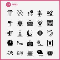 Parks Solid Glyph Icons Set For Infographics Mobile UXUI Kit And Print Design Include Drums Instrument Music Map Location Park Parking World Icon Set Vector