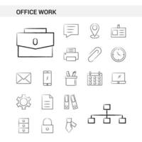 estilo de conjunto de iconos dibujados a mano de trabajo de oficina aislado en vector de fondo blanco