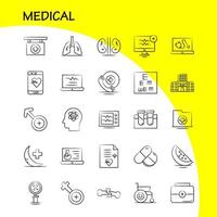 iconos médicos dibujados a mano establecidos para infografías kit uxui móvil y diseño de impresión incluyen tabletas medicina médica fórmula de cápsula de ciencia colección de medicina médica logotipo infográfico moderno vector