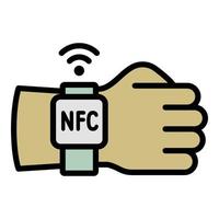 Hand nfc smartwatch icon, outline style vector