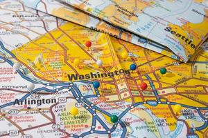location Washington, push pin on map closeup