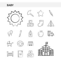 Baby hand drawn Icon set style isolated on white background Vector