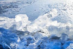 ice blocks on the edge of clearing in frozen river photo