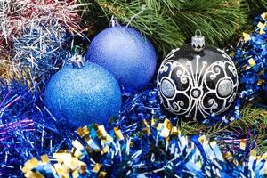 blue violet Christmas baubles, tinsel, Xmas tree 3