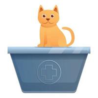 Cat on veterinary table icon, cartoon style vector