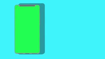 Graphic animation in cartoon style. The phone with a green screen that appears from above returns after a few seconds. video