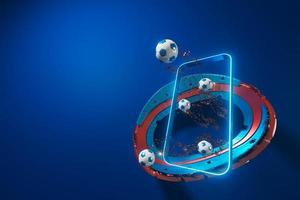 3d football object design. realistic rendering. abstract futuristic background. 3d illustration. motion geometry concept. sport competition graphic. tournament game bet content. soccer ball element. photo