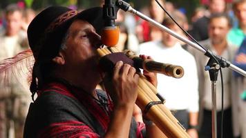Man plays the Native American instruments