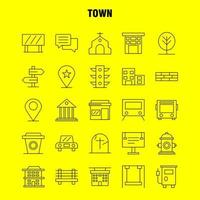 Town Line Icons Set For Infographics Mobile UXUI Kit And Print Design Include Location Map Town Church House Town Park Playground Icon Set Vector