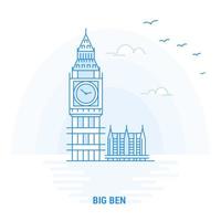 BIG BEN Blue Landmark Creative background and Poster Template