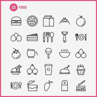 los iconos de línea de alimentos establecidos para el kit de uxui móvil de infografía y el diseño de impresión incluyen especias, chile, pimiento picante, pastel, comida dulce, colección de comida, logotipo infográfico moderno y vector de pictograma