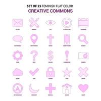 Set of 25 Feminish Creative Commons Flat Color Pink Icon set