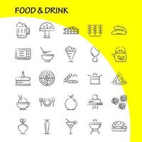 Food And Drink Hand Drawn Icons Set For Infographics Mobile UXUI Kit And Print Design Include Food Restaurant Dinner Cereal Food Wheat Bbq Meat Icon Set Vector