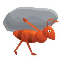 Ant carry stone icon, cartoon style vector