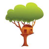 icono de la casa del árbol del edificio, estilo de dibujos animados vector