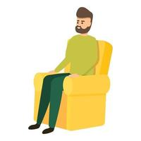 Interview man in armchair icon, cartoon style vector