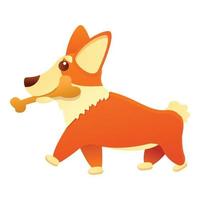 Corgi dog with bone icon, cartoon style vector