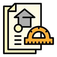 Architect protractor house project icon, outline style vector