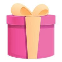 Pink cute gift box icon, cartoon style vector