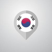 puntero de navegación del mapa con el vector de diseño de la bandera de corea del sur