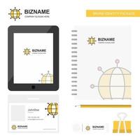 Globe Business Logo Tab App Diary PVC Employee Card and USB Brand Stationary Package Design Vector Template